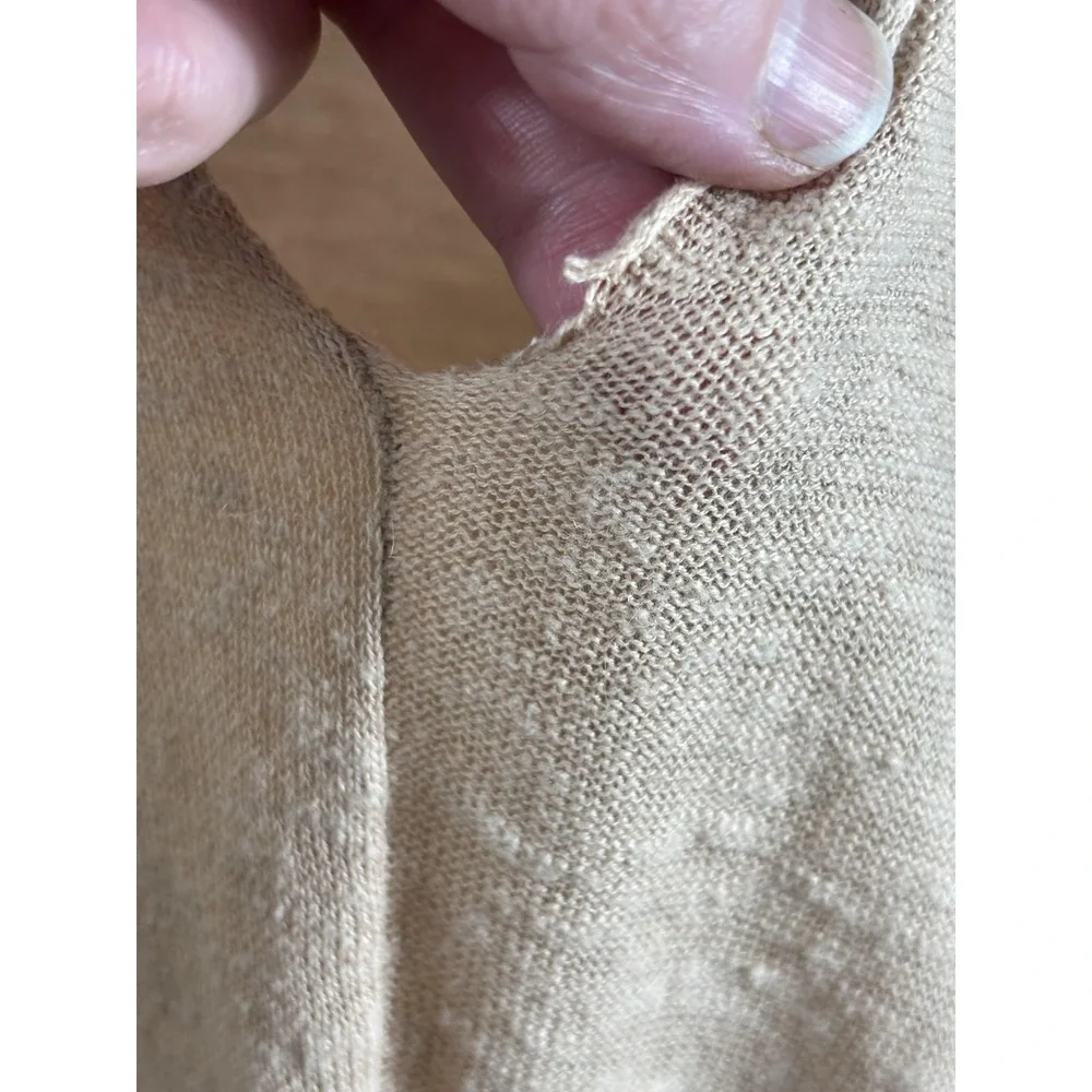 Brochu Walker Sweater Womens Small‎ Beige Linen Cotton Wrap V Neck Twist Front